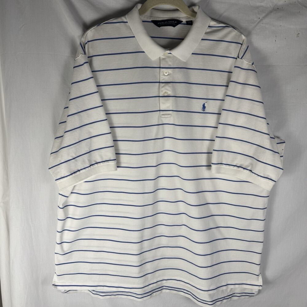 Polo Golf Ralph Lauren White Striped Pima Cotton Polo Shirt Mens XXL EUC
